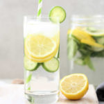 lemon cucumber mint water in a glass for drinking to detox the body