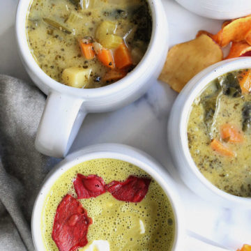 healthy swiss chard soup served in mugs creamy and chunky