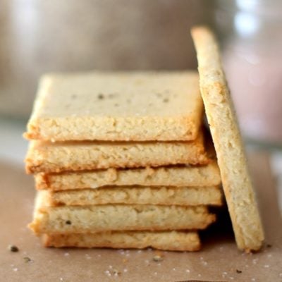 stack of homemade keto crackers made with almond flour and coconut flour