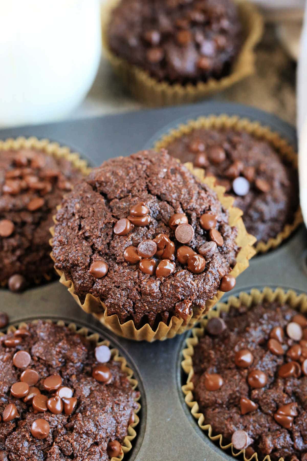 stack of healthy Gluten-Free Flourless Chocolate Muffins