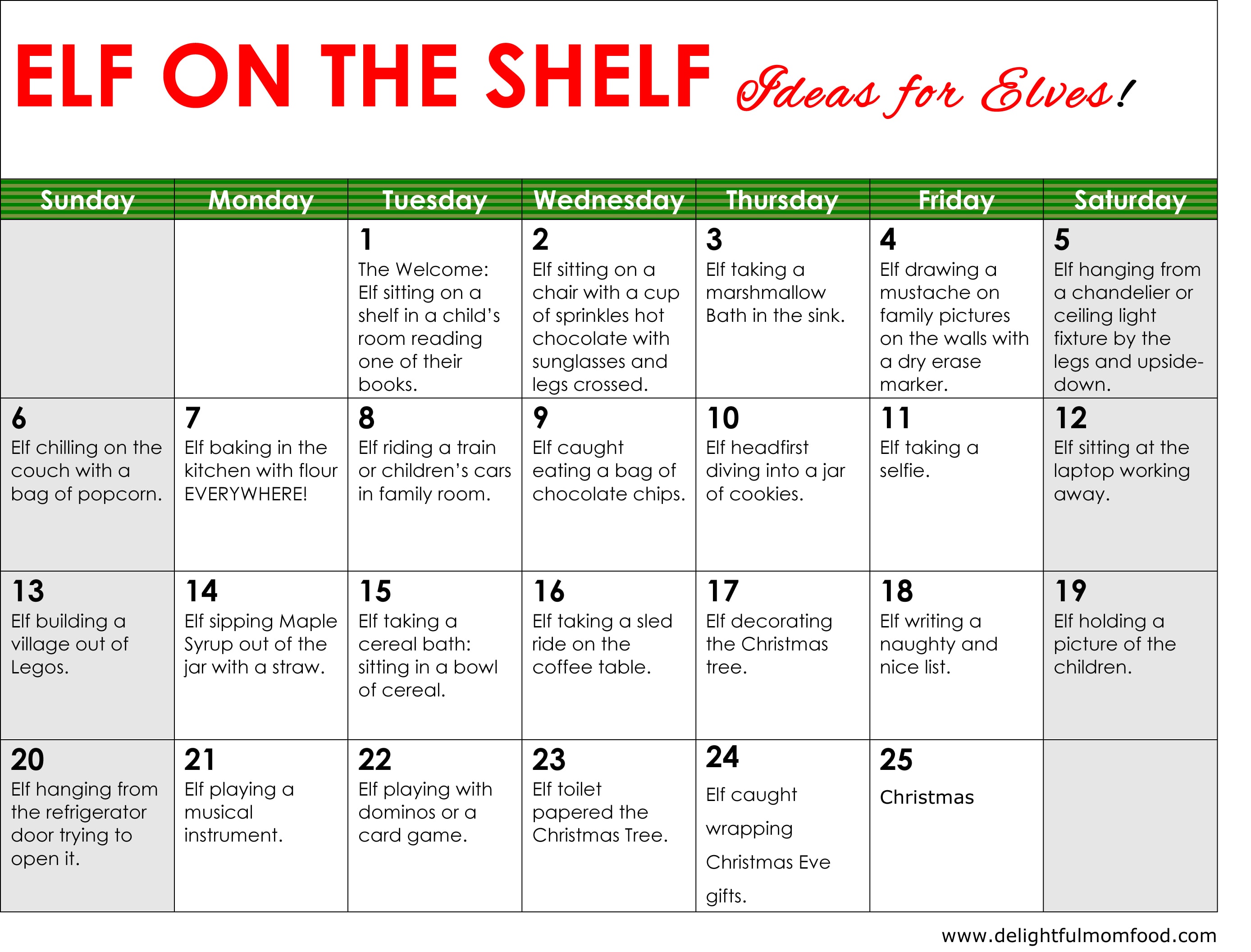 Elf On The Shelf Ideas For A Month