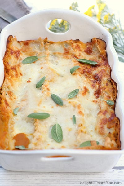 Pumpkin Lasagna with Spinach Ricotta Filling - Delightful Mom