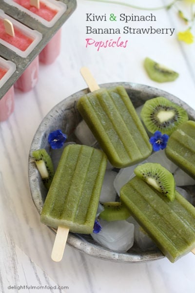 Kiwi Spinach and Strawberry Banana Popsicle Recipes | Delightful Mom Food