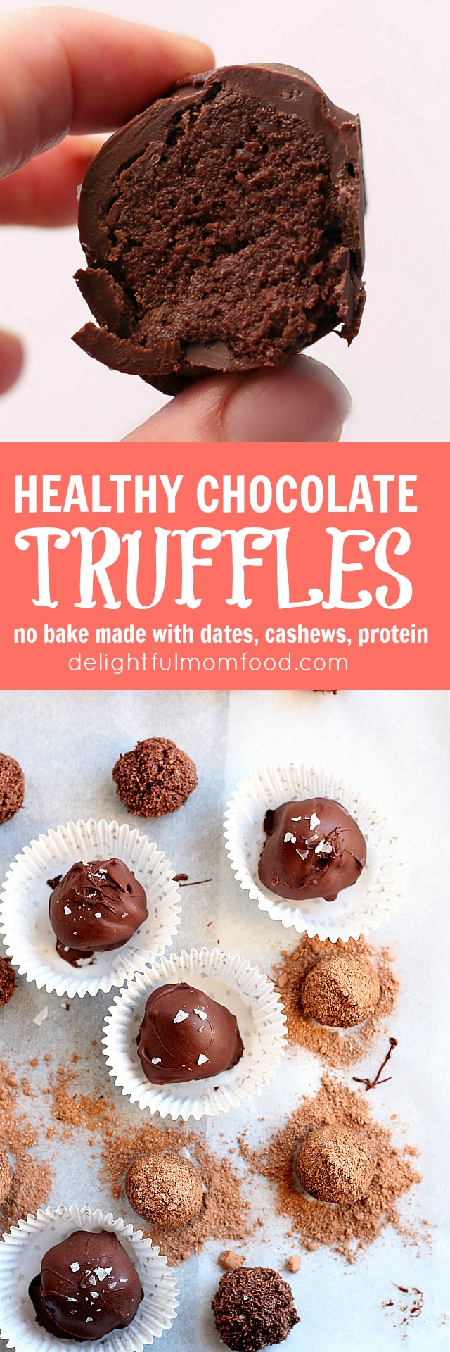 Guilt free Chocolate truffles made with dates, cashews, protein powder and coconut flour