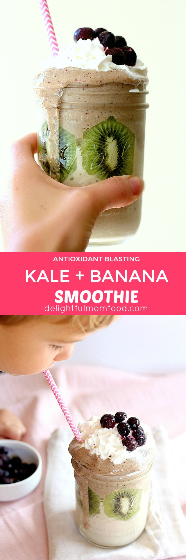 Seriously the easiest and BEST Antioxidant rich kale banana smoothie recipe! Takes 5 minutes!