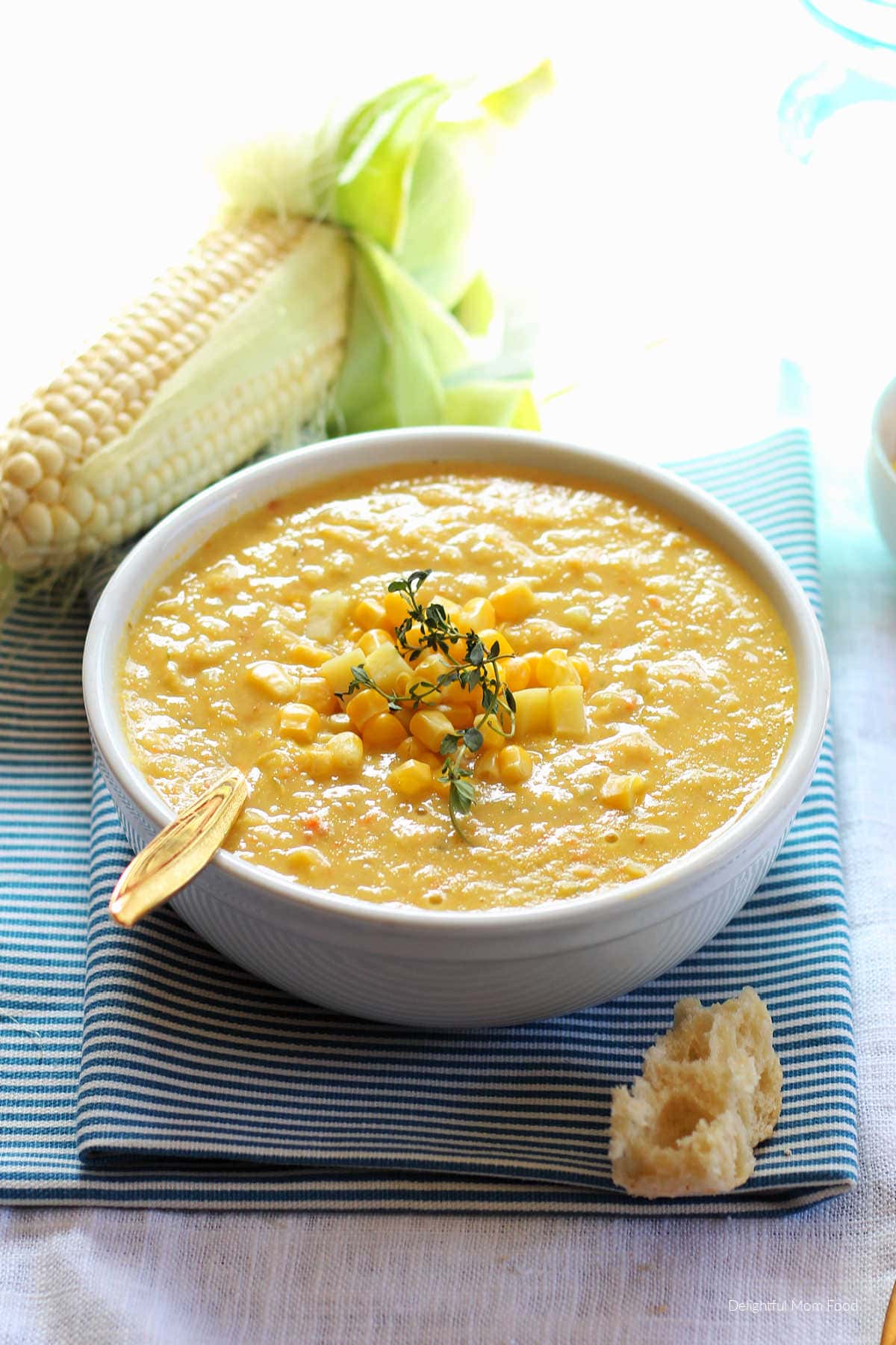 slow cooker instant pot or stovetop vegan chowder made with corn and potatoes