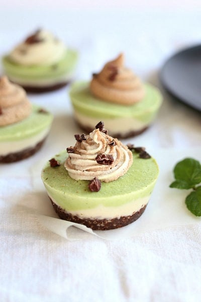 Vegan White chocolate peppermint cheesecakes