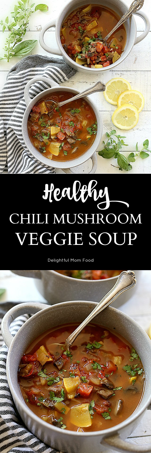 Mushroom vegetable soup packed with flavorful green chili, zucchini and sweet robust tomatoes made easily in one pot! Kid approved and you can control how much chili spices you want to add! Paleo | Whole 30 | Gluten Free