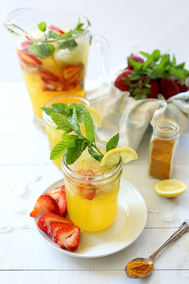 Turmeric Lemonade With Natural Sugar and Strawberries