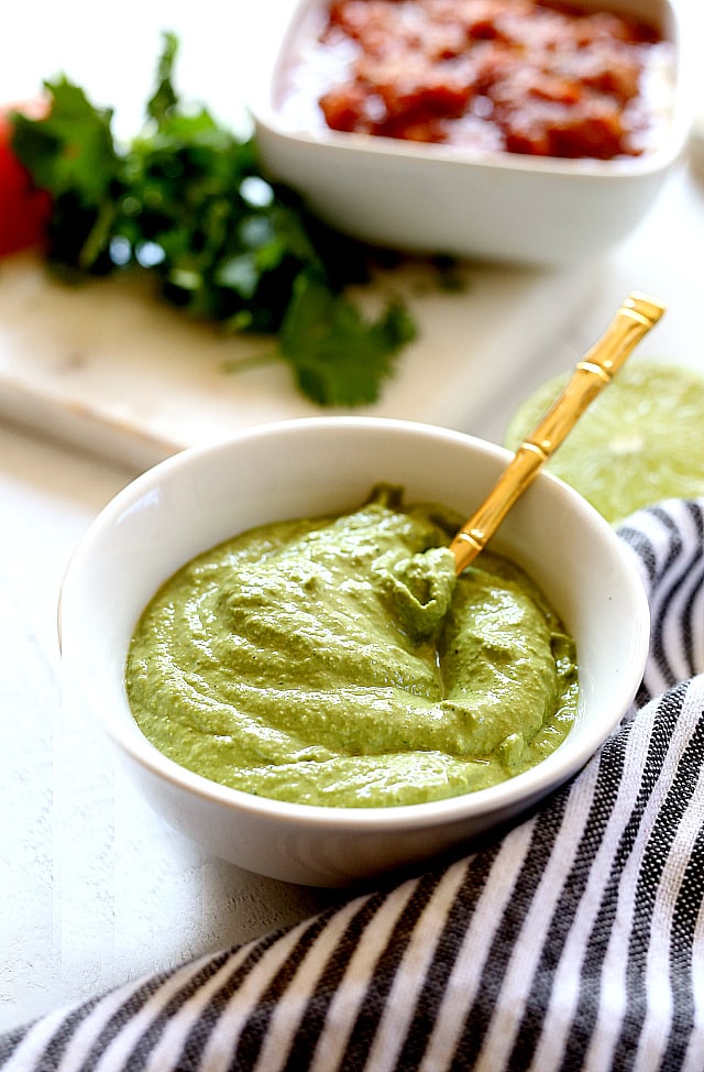 Creamy vegan green sauce recipe for fish tacos, meats, salads and sandwich spreads!