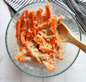 Carrots coated in garlic and parmesan