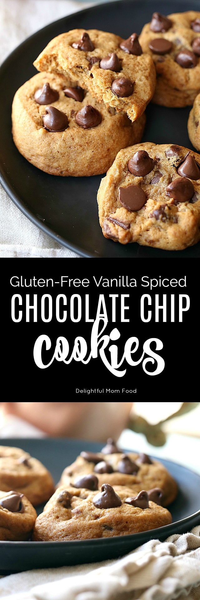 Warm vanilla-cinnamon spices give these gluten free chocolate chip cookies their robust flavor! A delicious sweet way to roll in the holiday season! 