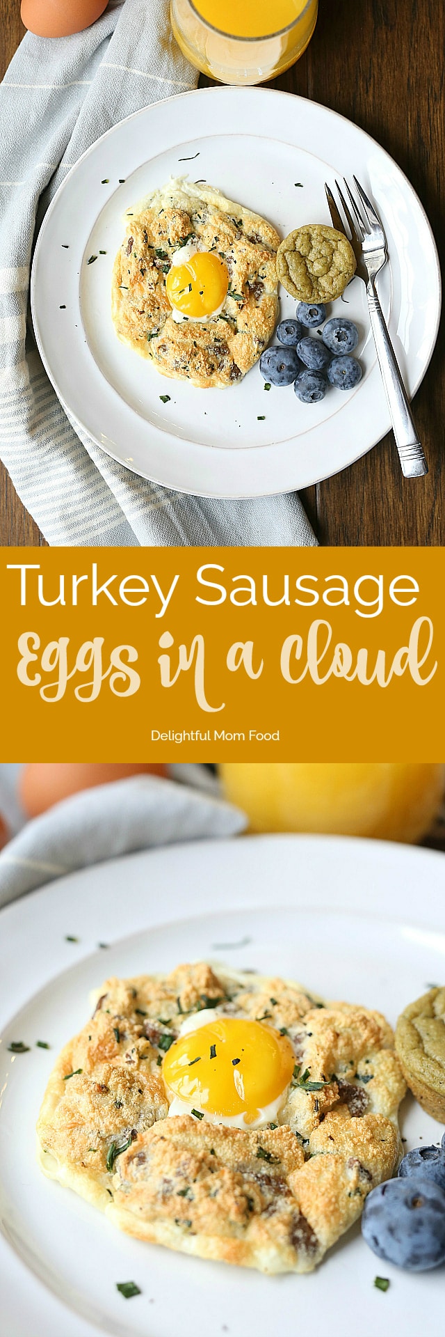 Soft and fluffy cloud eggs tossed with turkey sausage, chives and Parmesan cheese. The perfect delicate and simple breakfast or brunch to revamp a typical egg dish!