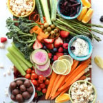 A simple and delicious healthy snacks party platter for kids and everyone to enjoy! Get the best tips on how to make a healthy snack tray with wholesome, vegan and gluten-free ingredients! If it's a birthday party, after school snack time, or a get together with friends, this party platter has you covered! #party #platter #tray #partyfood #howto #vegetable #fruit #vegan #food #healthy #kids #snacks | delightfulmomfood.com