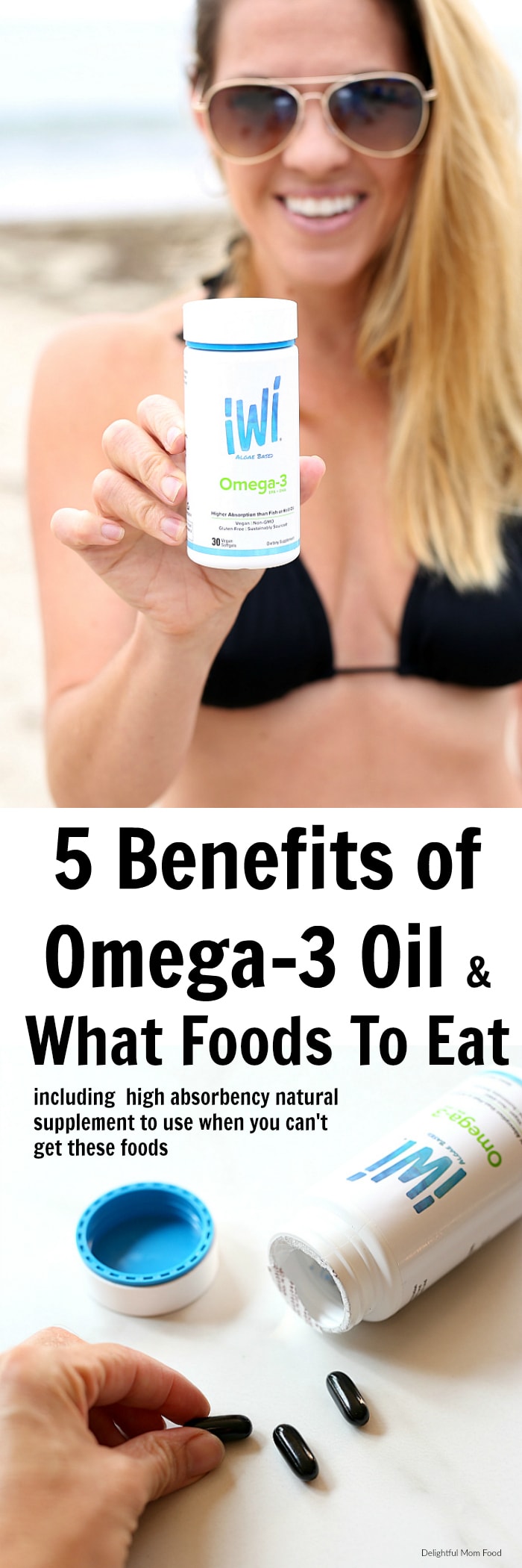 5 Health Benefits of Omega-3 Oil, EPA & DHA and what foods (and supplement) you should be eating to get these heart and brain-healthy fatty acids for optimal wellness. #omega3 #algae #healthy #supplements #ad #jointheiWitribe | delightfulmomfood.com