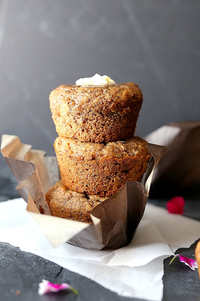 Soft and delicious chai muffins made with gluten-free flours and flax meal for the ultimate fluffy healthy spiced muffin recipe! #recipe #healthy #glutenfree #dairyfree #muffin #muffins #chai #spice #spiced | Recipe at delightfulmomfood.com