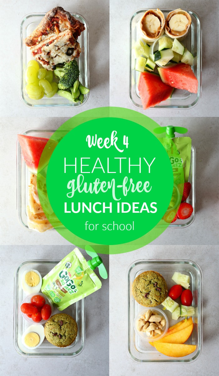 Simple Healthy Gluten-Free lunch ideas to make for school - Week 4! Five gluten-free easy lunch ideas with a shopping list to make your week run a bit smoother. #healthy #glutenfree #lunch #ideas #school #kids #easy #shopping #list | Delightfulmomfood.com