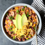 Taco Soup ... Creamy vegetarian taco soup to warm you up during the cooler months with tons of Mexican flavors! #soup #chili #crockpot #vegetarian #taco #Mexican #glutenfree #creamy #healthy #slowcooker #easy | Recipe at delightfulmomfood.com