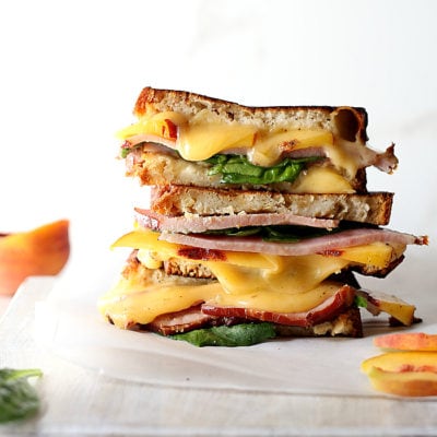 Gourmet Grilled Cheese With Ham, Gouda, Spinach & Peaches