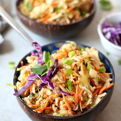 Thai peanut sauce tossed with ground turkey and cabbage makes this meal low carb and deliciously flavorful! Ready in 20 minutes!  #thai #peanut #sauce #groundturkey #cabbage #bowls #lowcarb #healthy #glutenfree #recipe #onepan #easy #quick | Recipe at delightfulmomfood.com