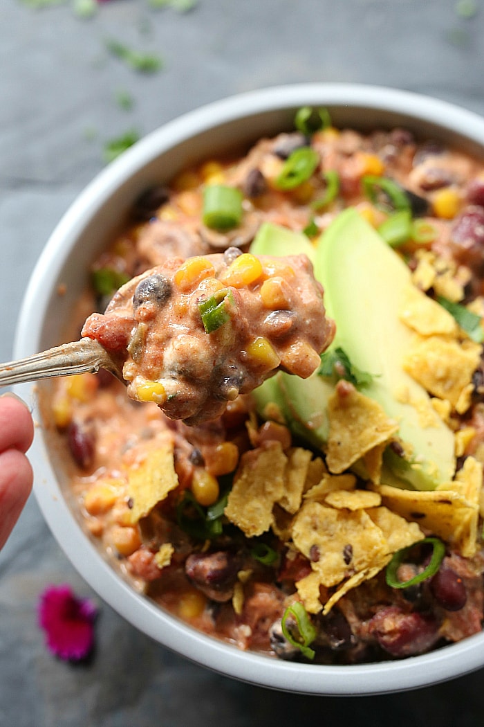 Creamy Taco Chili Soup Vegetarian Slow Cooker Delightful Mom Food