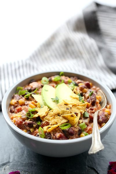 Creamy Taco Chili Soup (Vegetarian & Slow Cooker) - Delightful Mom Food