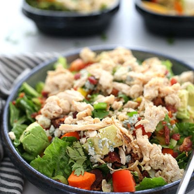 Looking for easy meals for dinner the whole family will enjoy? Conquer meal time with these chicken meal prep ideas using similar ingredients! Pulled chicken breast cobb salad, chicken wrap and chicken quinoa bowls are easy, wholesome and gluten free! #chicken #meal #prep #ideas #recipe #glutenfree #wholesome @tysonsbrand #ad | Recipe at delightfulmomfood.com