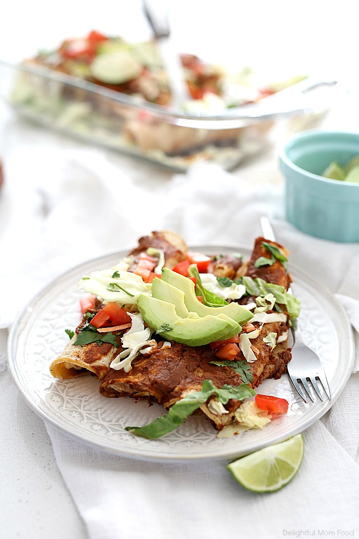 You will be amazed to discover how quick and easy these healthy chicken enchiladas are! This chicken enchilada recipe is gluten-free and can be made in as little as 30 minutes! #healthy #chicken #enchiladas #recipe #glutenfree #easy #quick #30minutemeals #dinner #Mexican | Delightful Mom Food