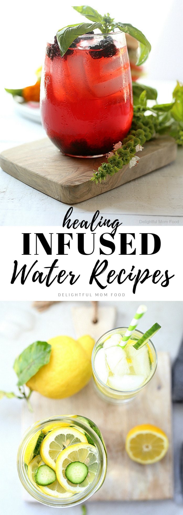 Infused water recipes for detox and cleansing the body! These flavored water recipes will help you stay hydrated, nourished, cleansed, and are excellent if you are trying to stick to a low-carb diet and cut sugars! #infusedwater #recipes #weightloss #detox #cleanse #water #flavored #fruitwater | Recipes at Delightful Mom Food