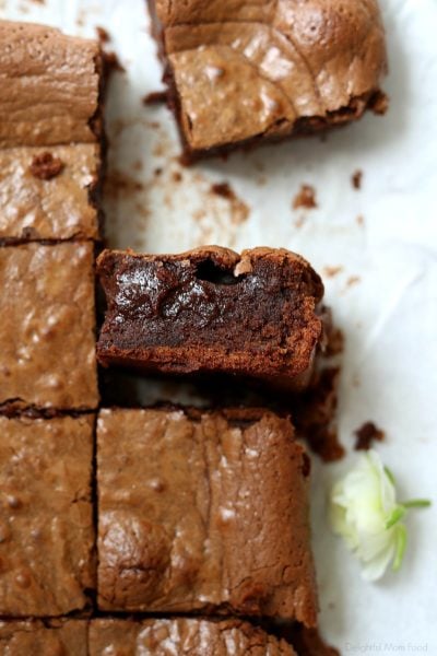 fudgy sliced coconut oil brownies