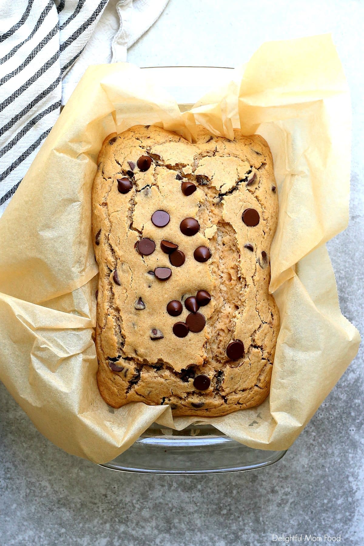 gluten free chocolate chip quick bread fresh out of the oven