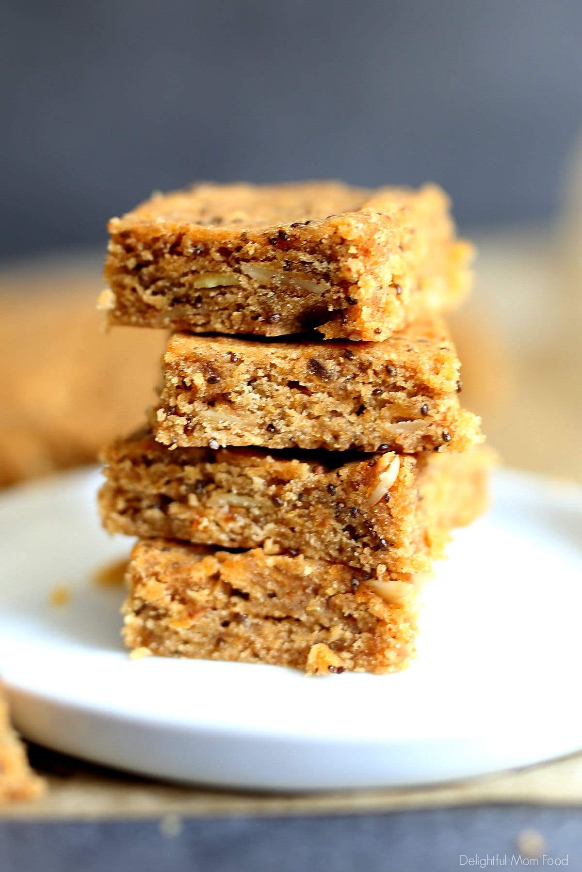 a stack of almond butter and chia seed bars