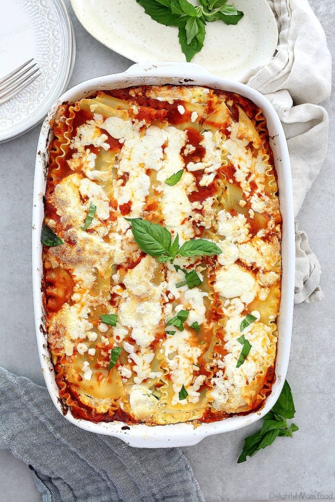 baked vegetable lasagna in a baking dish