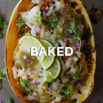 sharing baked recipes with a stuffed and baked spaghetti squash