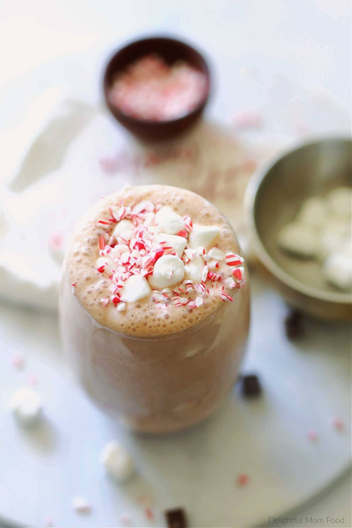 frozen smoothie made with chocolate, marshmallows, peppermint for Christmas