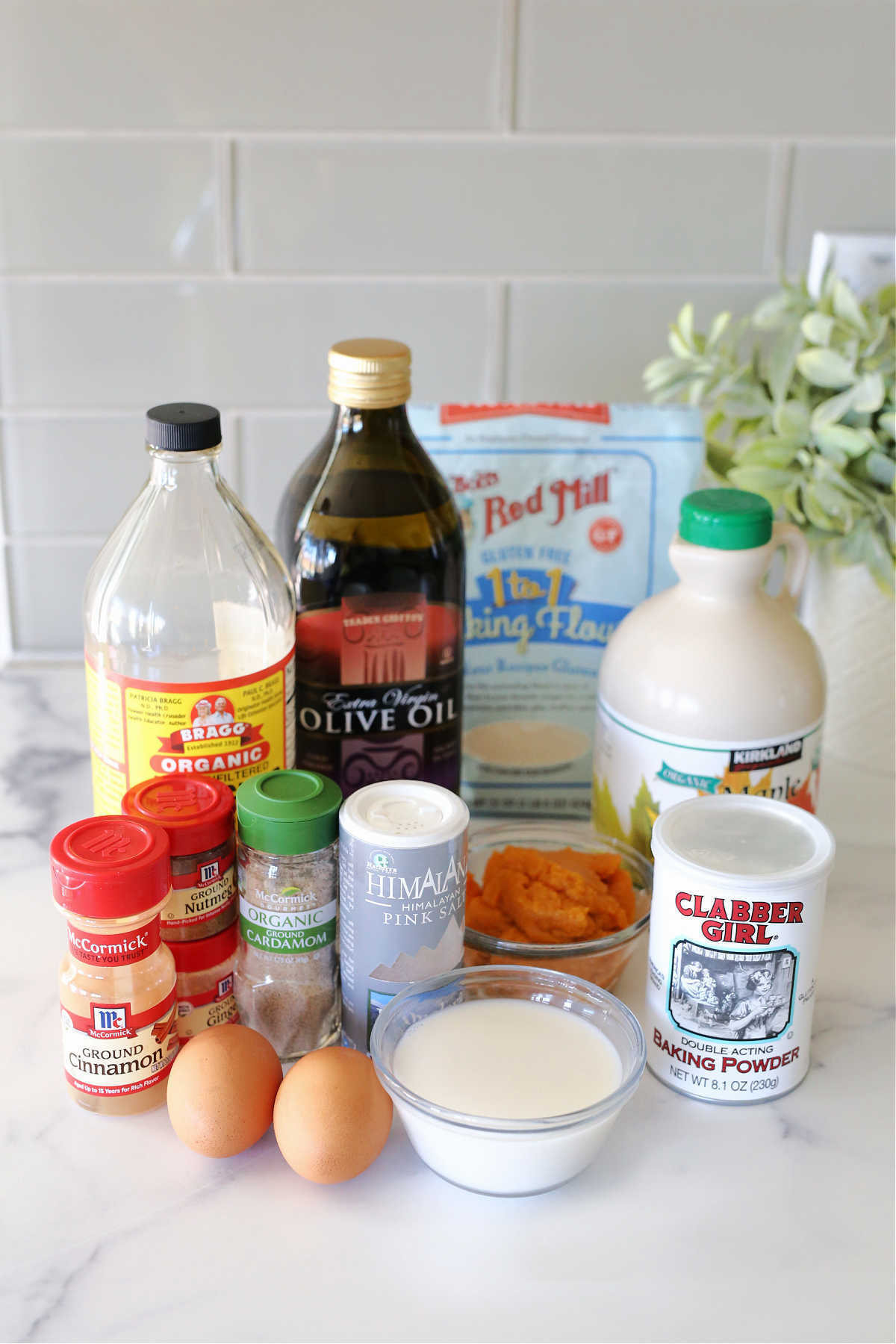 ingredients to make easy healthy pumpkin pancakes from scratch