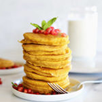Tall stack of pancakes.