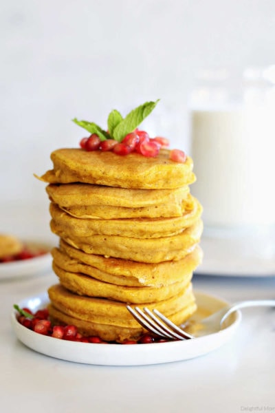 Tall stack of pancakes.