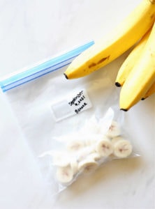 frozen bananas in a freezer bag for storage