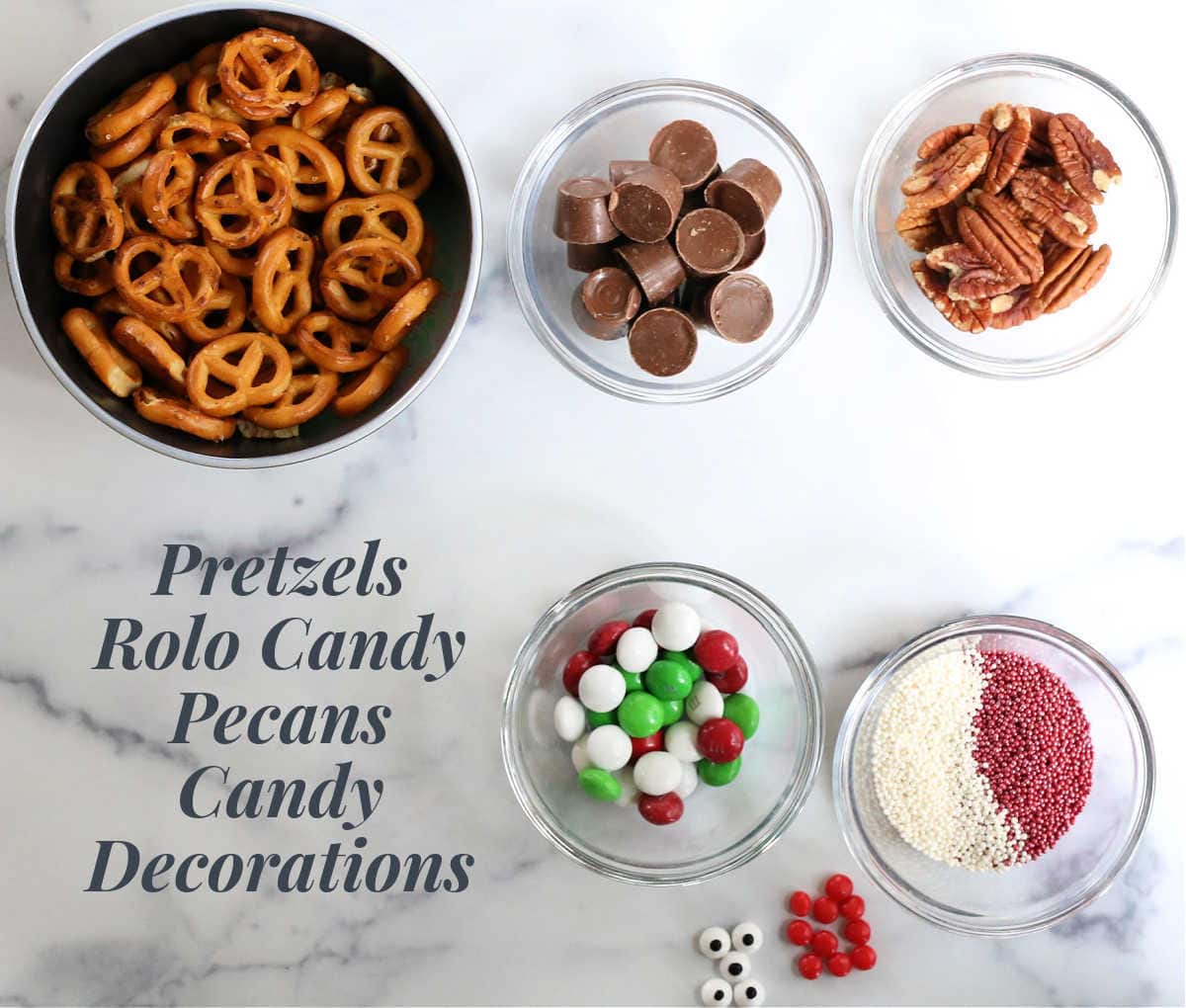 ingredients to make caramel chocolate pretzels out of rolo candy