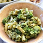 gluten free pasta with green pesto and broccoli