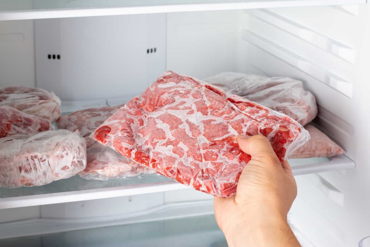 frozen meat from freezer