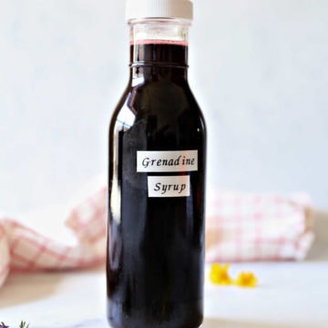 grenadine syrup in a glass bottle for mocktails and cocktails