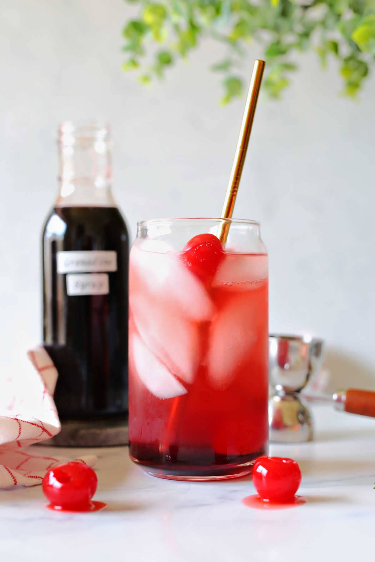 shirley temple drink made with homemade pomegranate grenadine
