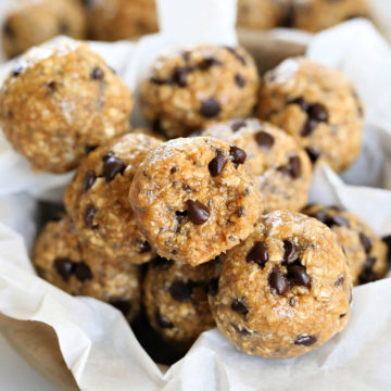 stack of balls of protein bites in parchment paper
