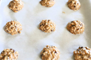 easy protein cookies on a baking sheet
