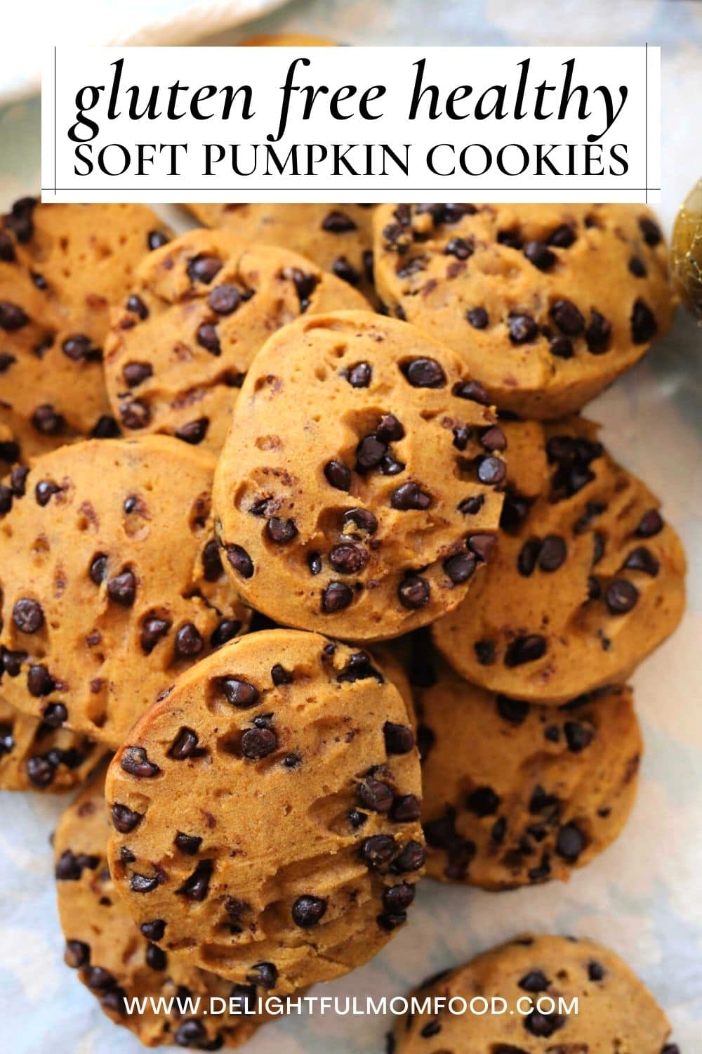 stack of healthy gluten-free pumpkin chocolate chip cookies