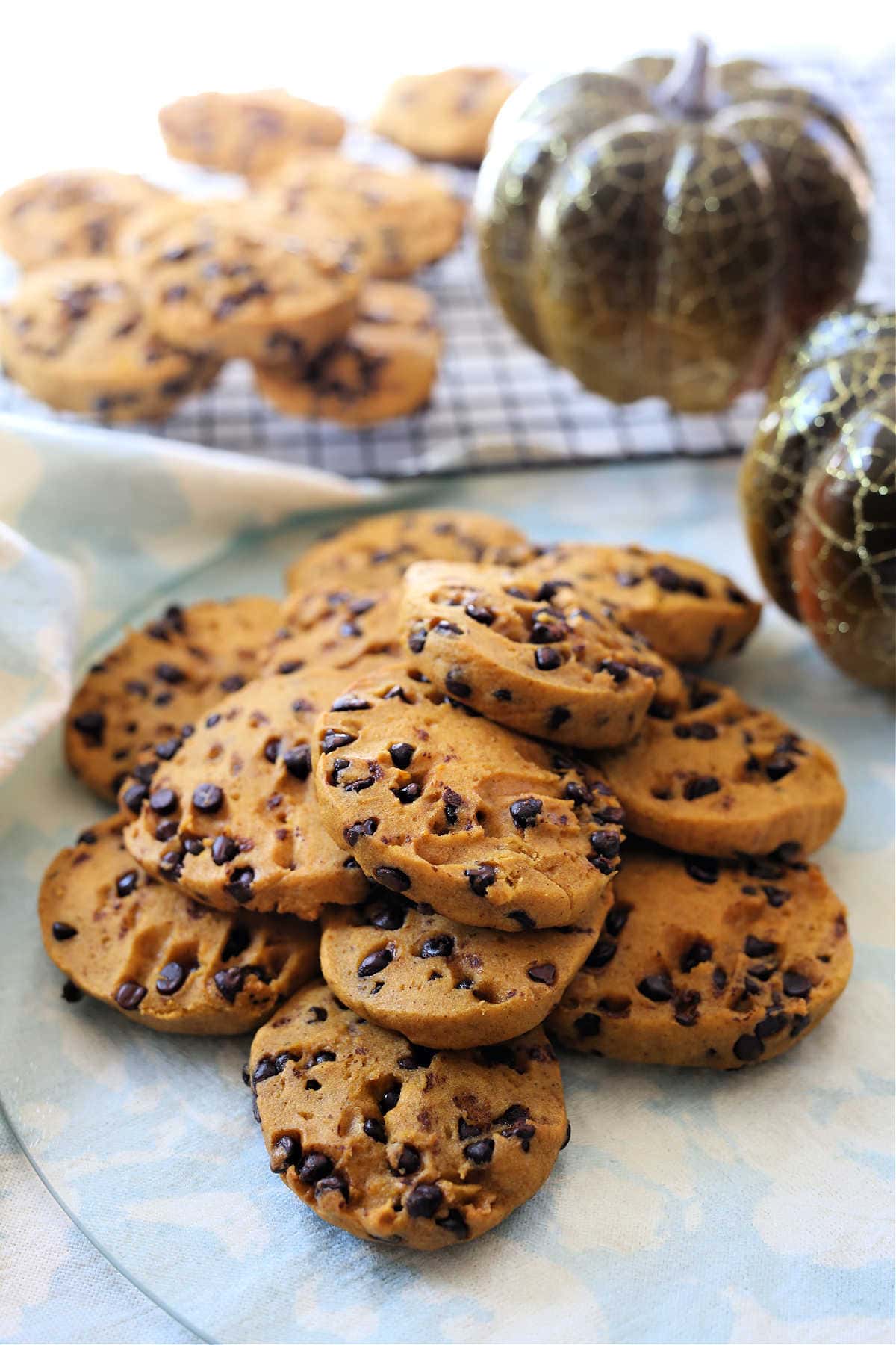 gluten free pumpkin chocolate chip cookies on a platter