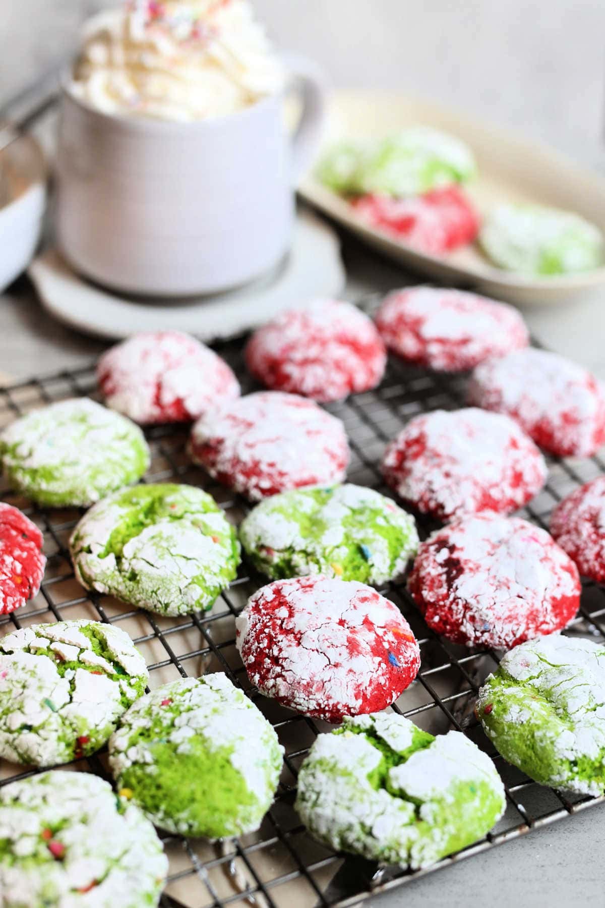 Christmas crinkles on a baking cooling rack