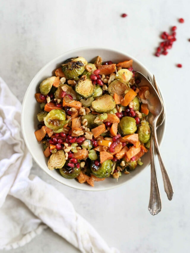 Roasted Brussels Sprouts Salad Pomegranate Persimmon Maple Vinaigrette